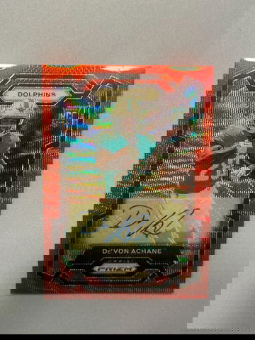 2023 Panini Prizm De'Von Achane Red Wave Autograph /149 #365 Miami Dolphins RC