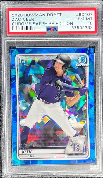 2020 Bowman Draft Chrome Sapphire Zac Veen 1st Prospect #BD-107 PSA 10
