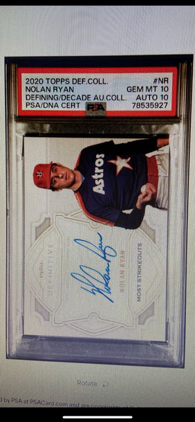 Nolan Ryan 2020 Topps Definitive Most Strikeouts Autograph /10 Psa 10 10 Pop 1