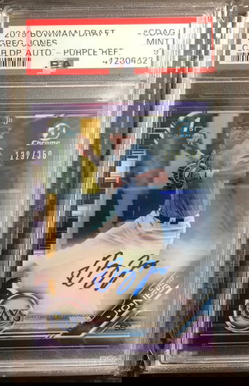 2019 1st bowman draft chrome greg jones purple auto refractor /250 psa 9