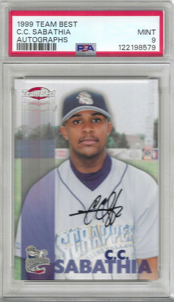 HOF C.C. Sabathia 1999 Team Best Mahoning Valley Scrappers MILB AUTOGRAPED ROOKIE CARD DEBUT 2001 YANKEES