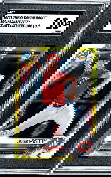 2021 Bowman Chrome Draft Chase Petty BDC-49 Yellow Lava Refractor numbered 17/75