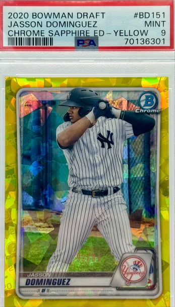 2020 BOWMAN DRAFT JASSON DOMINGUEZ CHROME SAPPHIRE ED - YELLOW/99 #BD151 PSA 9 MINT