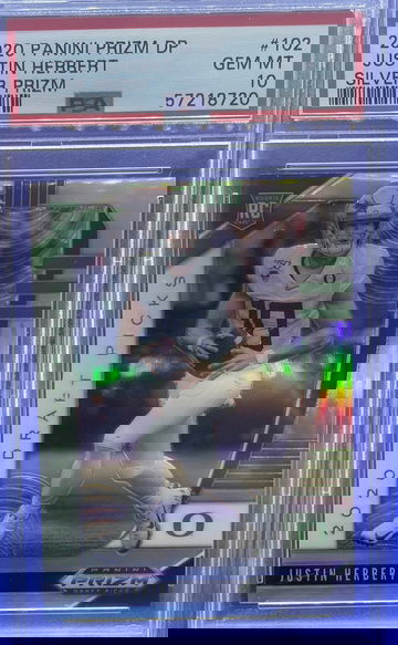 2020 PANINI PRIZM DRAFT PICKS JUSTIN HERBERT SILVER PRIZM #102 PSA 10 GEM MINT