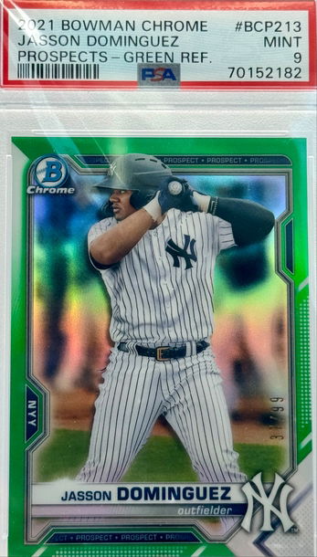 2021 BOWMAN CHROME JASSON DOMINGUEZ PROSPECTS - GREEN REF/99 #BCP213 PSA 9 MINT
