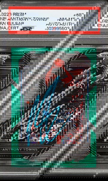 2022 Panini Prizm #68 Karl-Anthony Towns Green Pulsar /25 PSA 8 Authentic Auto Pop 1 Minnesota Timberwolves