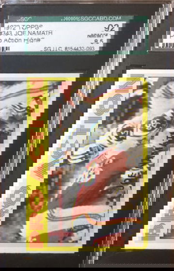 1972 Topps #343 Joe Namath In Action SGC 92 Nr Mt-Mint plus  Hi number
