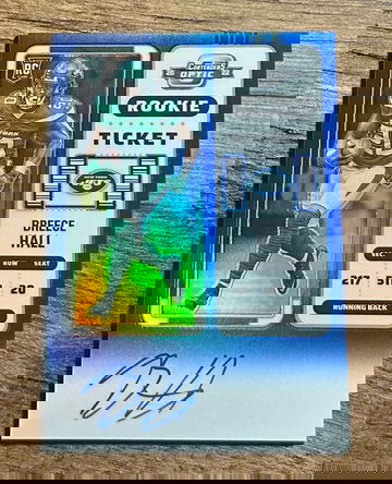 2022 Breece Hall Panini Contenders Optic Blue Prizm Rookie Auto /75 #105 RC Autograph SP