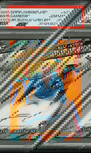 2024 Topps Chrome Update Junior Caminero RC #01/25 All-Etch Rookie Rush Autographs Orange Refractor SSP PSA 10 💎