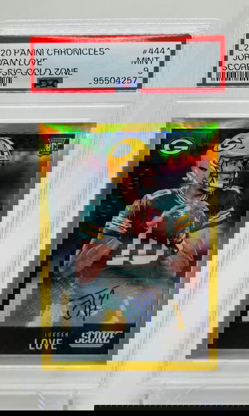 2020 Panini Chronicles Score Jordan Love Gold Zone Rookie Auto /50 PSA 9 Mint #444 RC