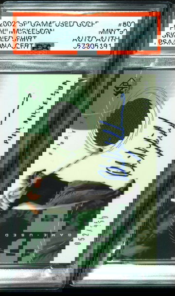 2002 SP Game Used Phil Mickelson Rookie Game Worn Shirt Auto /250 PSA 9