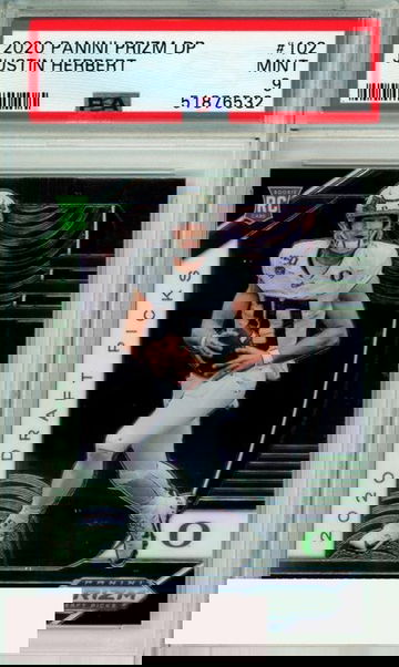 2020 PANINI PRIZM DRAFT PICKS JUSTIN HERBERT #102 ROOKIE CHARGERS RC PSA 9 MINT