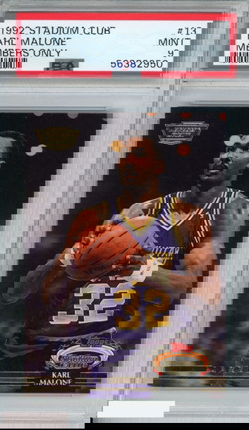 1992 STADIUM CLUB KARL MALONE #13 MEMBERS ONLY UTAH JAZZ HOF PSA 9 MINT