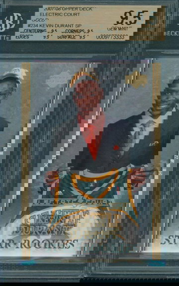 2007 UPPER DECK ELECTRIC COURT GOLD KEVIN DURANT ROOKIE RC #234 BGS 9.5 (True Gem) (Pop: 13, highest graded copy)