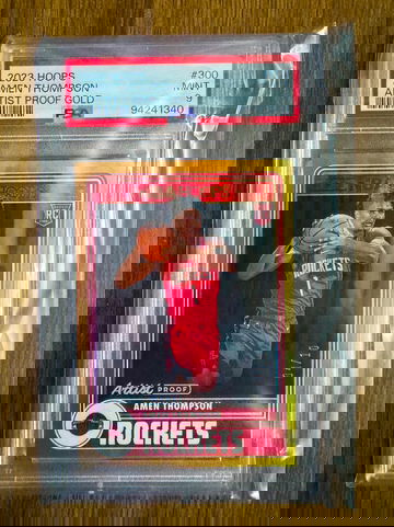 2023 Panini Hoops Amen Thompson Rookie Artist Proof Gold /10 PSA 9 Rockets #300