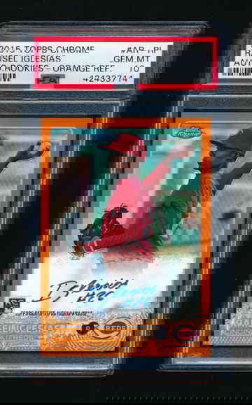 2015 Topps Chrome Raisel Iglesias Orange Refractor RC AUTO PSA 10