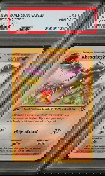 1999 Pokemon Fossil 1st Edition Aerodactyl #16 PSA 8