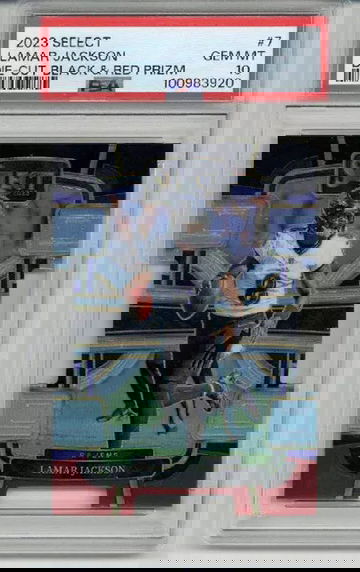 2023 PANINI SELECT DIE CUT BLACK & RED PRIZM #7 LAMAR JACKSON CARD PSA 10