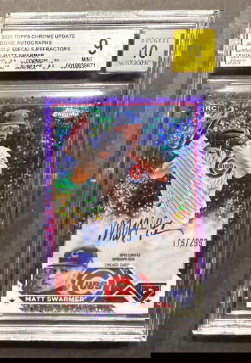 2023 Topps Chrome Update Matt Swarmer Purple Speckle Refractor RC Auto /299 BGS 9 Mint