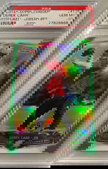 2014 Topps Chrome Derek Carr Green Refractor PSA 10