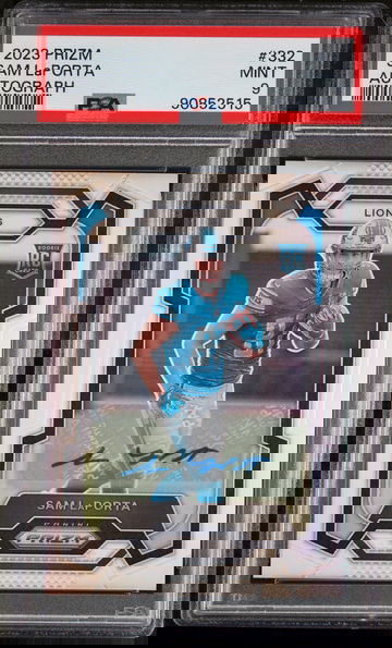 2023 Panini Prizm Autograph Silver Prizm Sam Laporta #332 PSA 9