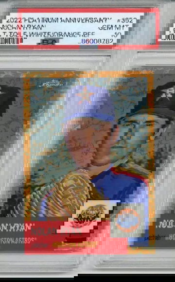 2022 TOPPS CHROME PLAT ANNIV TOILE WHITE ORANGE REF NOLAN RYAN /25 PSA 10