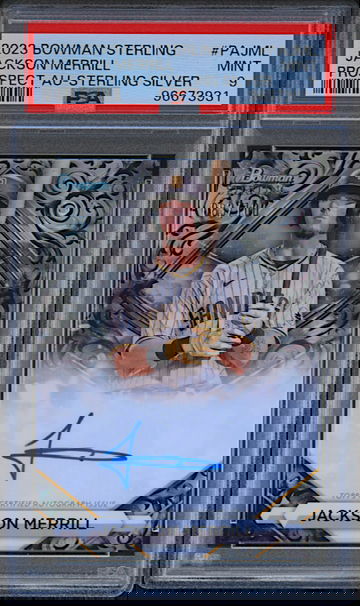 JACKSON MERRILL 2023 BOWMAN STERLING PROSPECTS AUTO SILVER /100 PSA 9