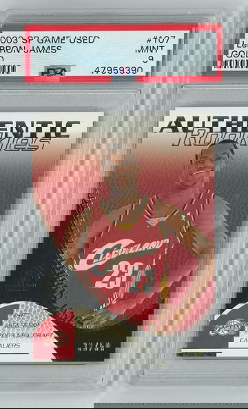 LEBRON JAMES 2003 SP Game Used GOLD Authentic Rookies 107 Serial #/50 PSA 9 Mint