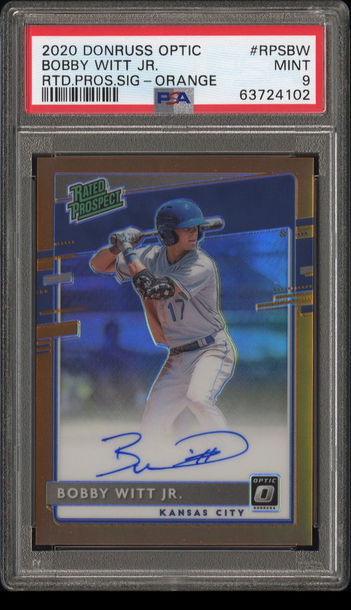 🔥⚾2020 Donruss Optic BOBBY WITT JR. Orange /50 Rated Prospect Signatures PSA 9