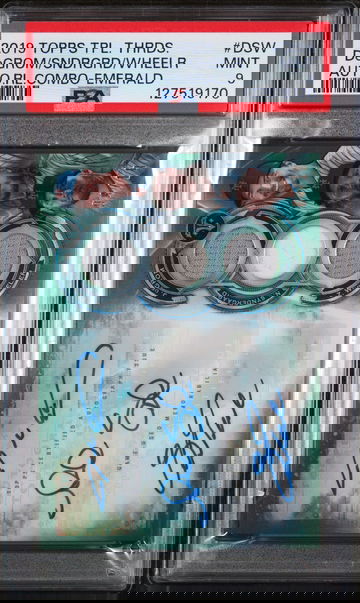 2019 Topps Triple Threads Autograph Relic Combo Emerald Jacob Degrom/Noah Syndergaard/Zack Wheeler #DSW /100 PSA 9