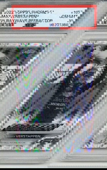 2022 TOPPS CHROME F1 BLACK & WHITE RAYWAVE REFRACTOR #157 MAX VERSTAPPEN PSA 10
