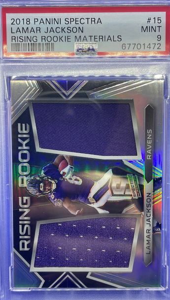 Lamar Jackson 2018 Panini Spectra Rising Rookie Dual Jersey 45/199 PSA 9 MINT RC