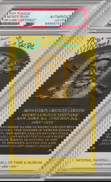 Monte Irvin Autographed Yellow Hall of Fame Plaque Postcard PSA Authentic Auto