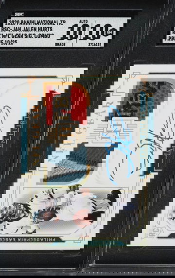 2020 National Treasures NFL Gear Jalen Hurts ROOKIE PATCH AUTO /25 SGC 10 GEM MINT 🔥