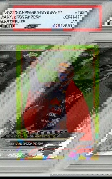 2022 TOPPS CHROME F1 SAPPHIRE EDITION CHARTREUSE #163 MAX VERSTAPPEN /199 PSA 10