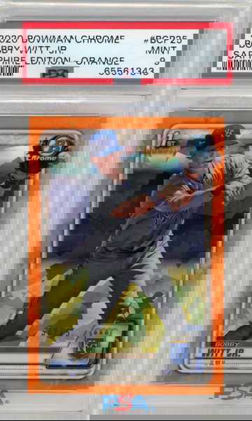 2020 Bowman Chrome Bobby Witt Jr. Sapphire Edition Orange Refractor #'d /75 PSA 9 MINT BCP25 Royals