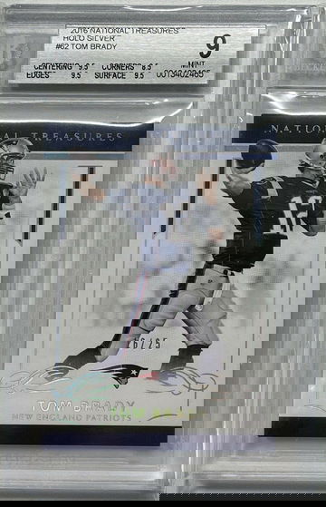 TOM BRADY 2016 NATIONAL TREASURES #62 HOLO SILVER Prizm #/25 BGS 9 Mint W/3 9.5