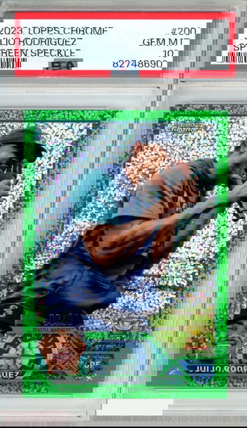 2023 TOPPS CHROME JULIO RODRIGUEZ #200 SP GREEN SPECKLE 96 OF 99 PSA 10 GEM MT