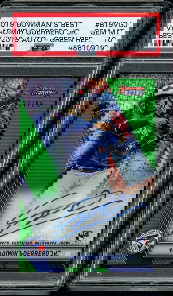 JRSY #'d 27/99 - 2019 Bowman's Best Vladimir Guerrero Jr RC Green Refractor Auto PSA 10