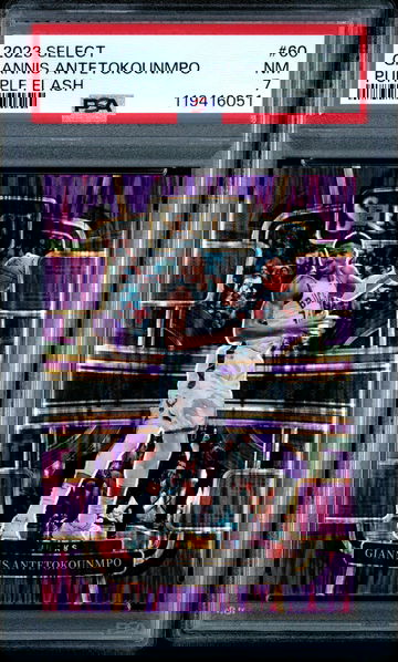 GIANNIS ANTETOKOUNMPO 2023 Panini Select PURPLE FLASH Prizm #60 PSA 7 NM