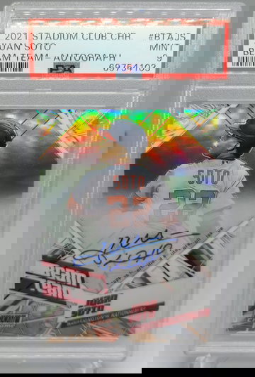 Juan Soto 2021 Stadium Club Chrome Beam Team Autograph PSA 9